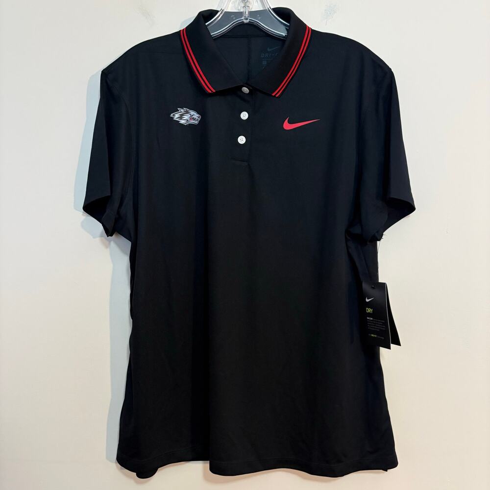 Nike Dri FIT UNM Lobos Polo Womens XL Black New Mexico Golf Shirt NWT Deadstock